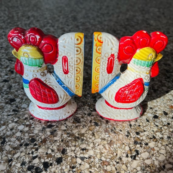 Your Choice of Vintage Colorful Rooster S&P or Creamer by Lego
