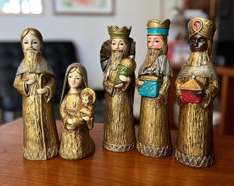 Set de 5 figuras de belén vintage de papel maché de Schmid Bros, Belén de los años 60, Belén de Navidad, Belén de Schmid Bros, Noche de paz