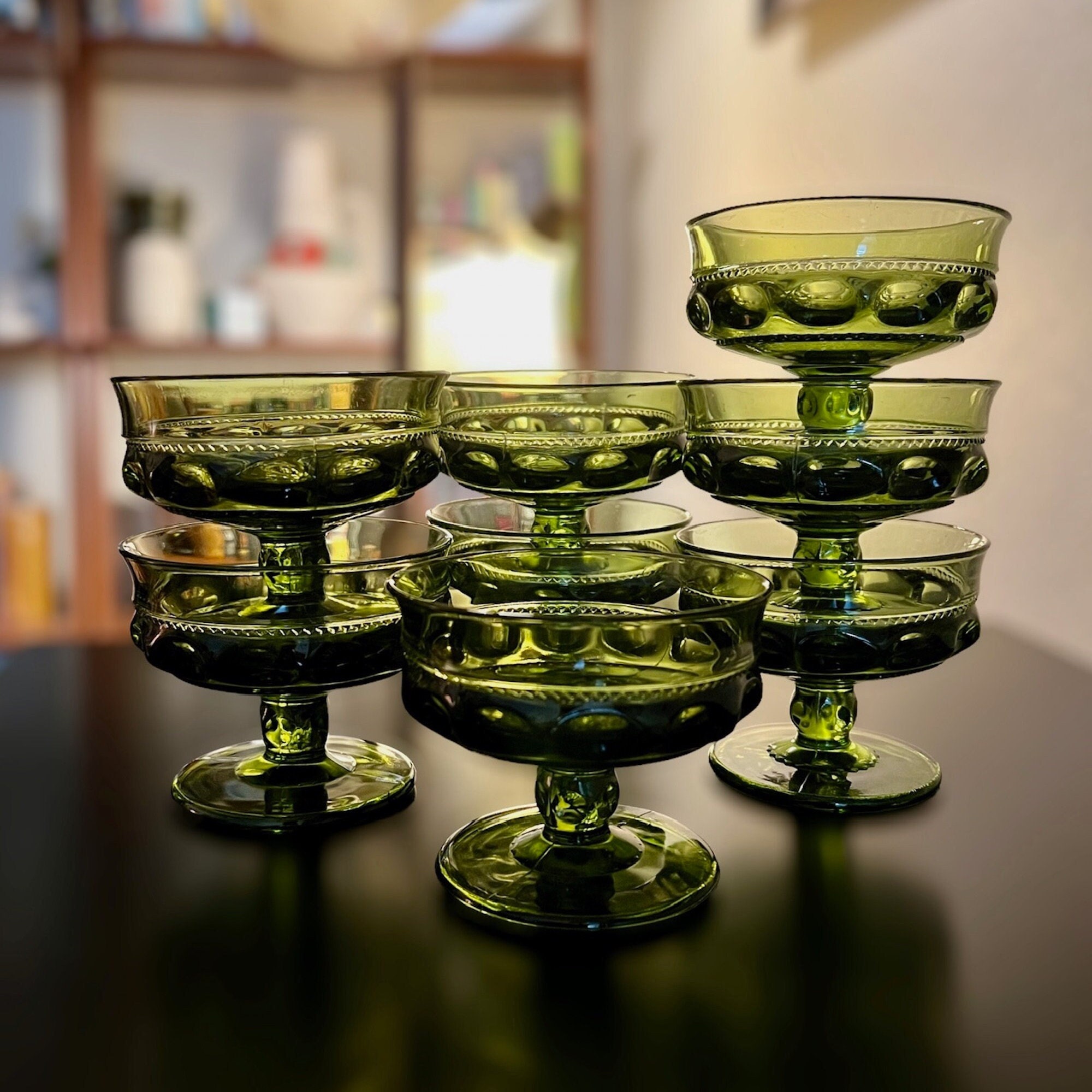Olive Green Etched Glass Tumbler Set
