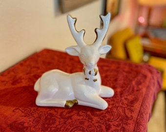 Vintage Fine White Bisque Porcelain Deer Buck 
