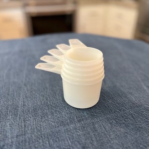 Set of 5 White Measuring Cups by Tupperware | Vintage Tupperware | Retro Kitchen | More Vintage Tupperware Available at 19Thrifty Shop