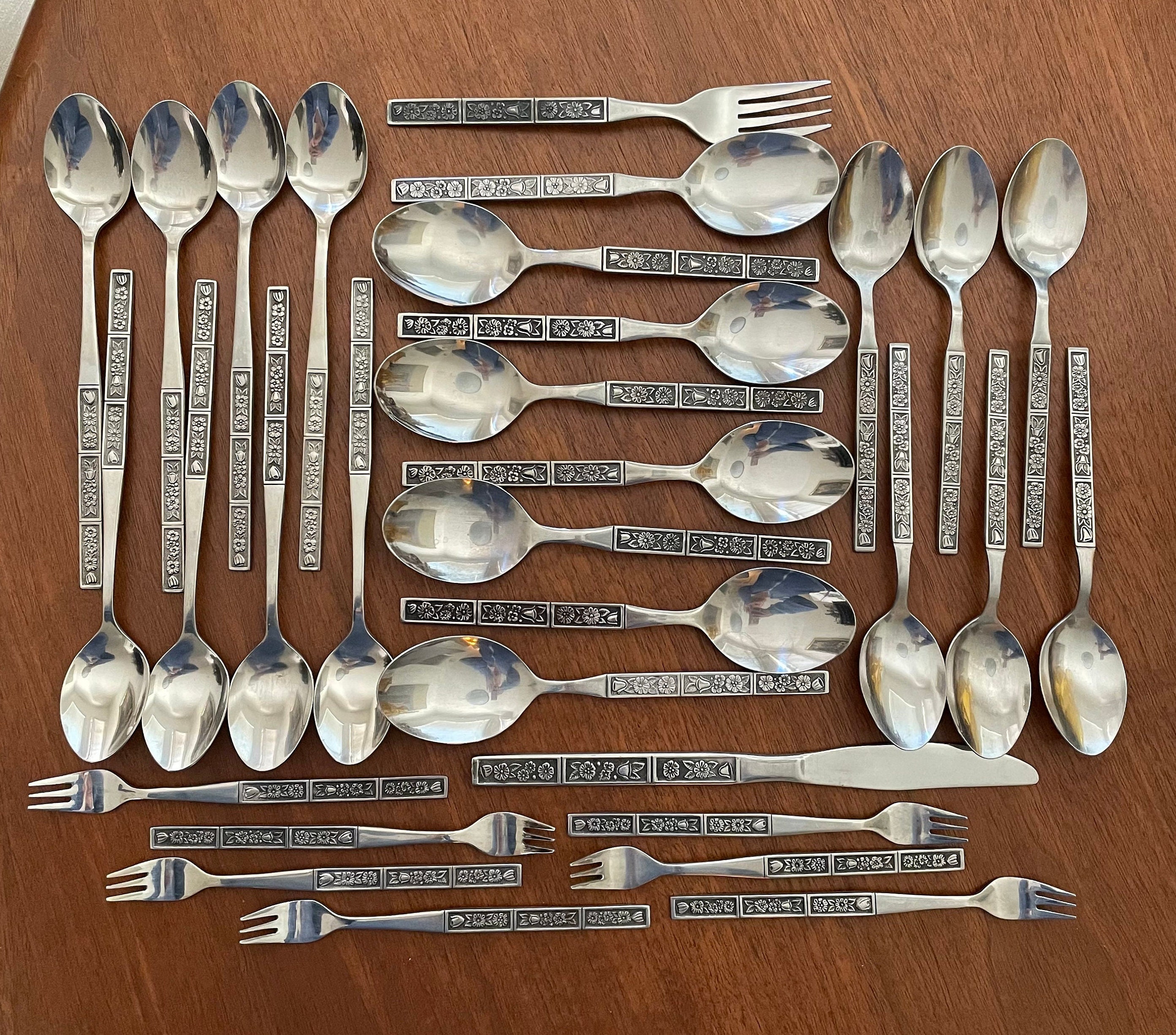 Sets of Vintage Spring Fever Stainless Steel Silverware by