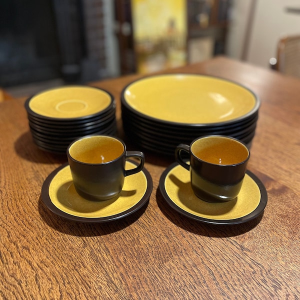 Vintage Terra Stone Saffron Dishes by Mikasa | Mikasa E1357 | Dinner Plates | Cup and Saucer Sets | Saucers | Sold Separately | 70s Mikasa