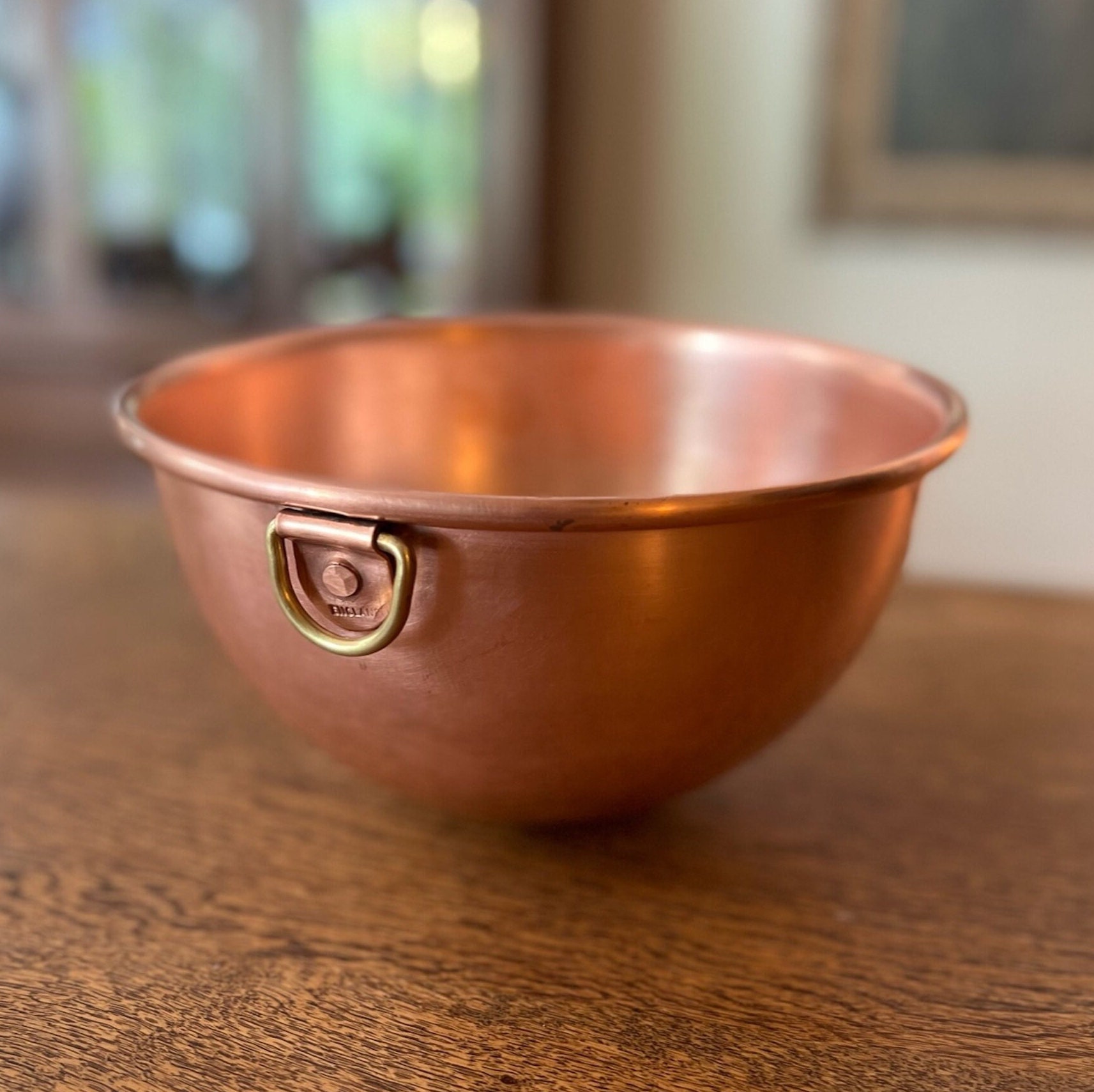 Vintage Copper Mixing Bowl Set of 2 Round Bottom Rolled Edge with