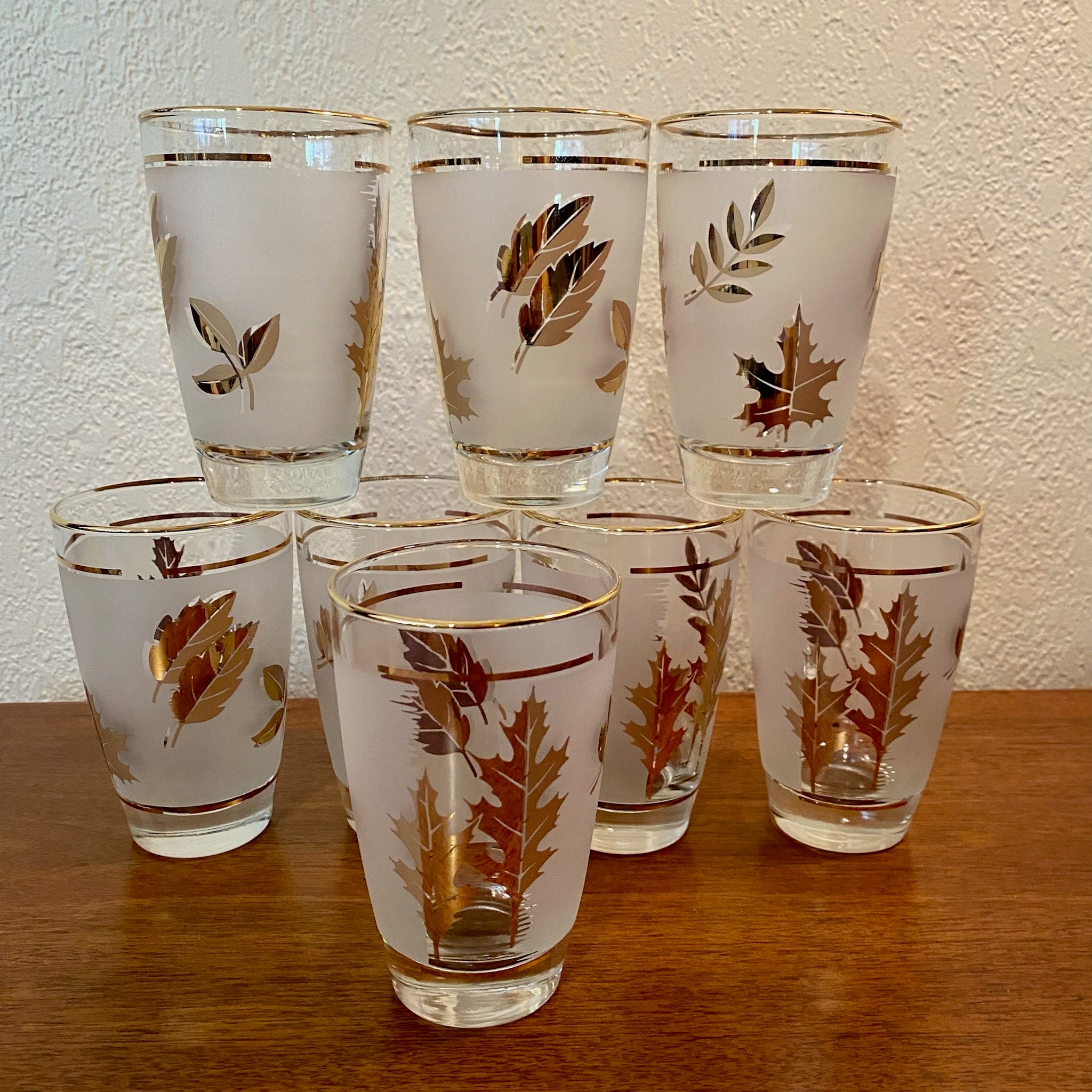 5 Vintage West Virginia Tropics Bamboo Leaves Stained Glass Drinking  Glasses DOF