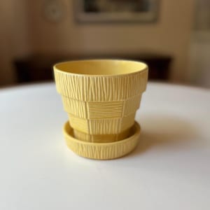 Vintage Sunny Yellow Basketweave Flower Pot with Saucer by McCoy Pottery | Yellow McCoy | McCoy Planter | More McCoy in 19Thrifty Shop