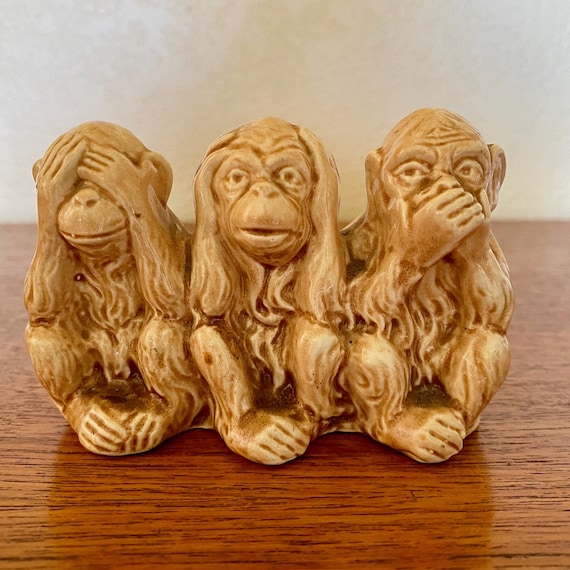 3 Wise Monkeys Painted Ceramic Figurine by Lancaster Sandland