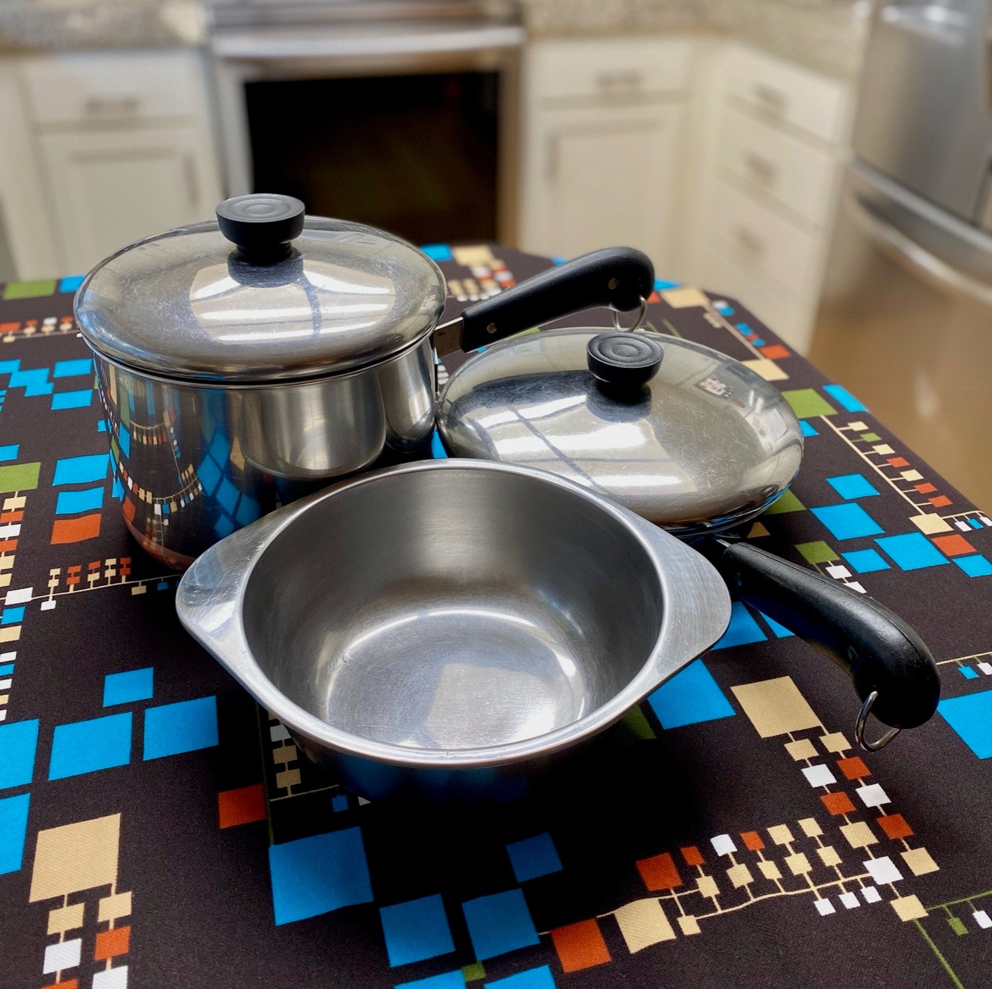 5 Piece Set of Pre-1968 Revere Ware Copper Clad Saucepan Frypan and Lids  Bonus Double-boiler Insert More Revere Ware in 19thrifty Shop 