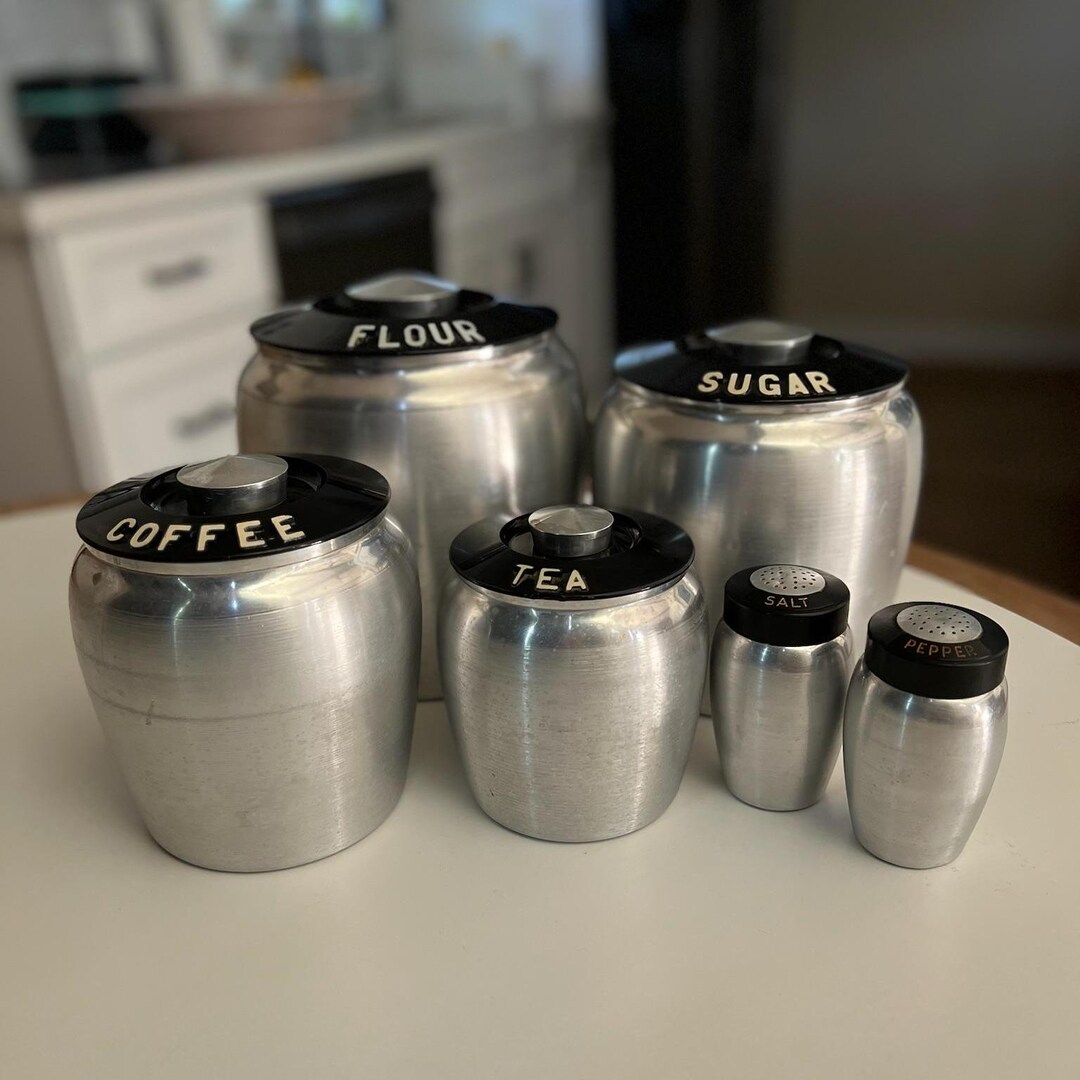 Aluminum Mid-century Canister Set and Salt and Pepper Shakers by Kromex ...