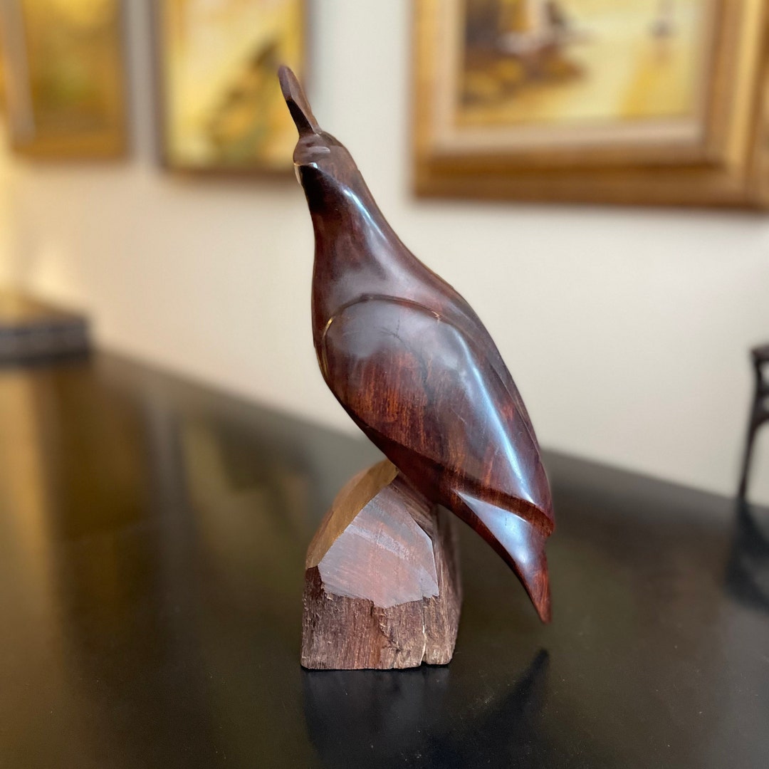 Vintage Mid Century Carved Wood Quail Sculpture Hand Carved Etsy