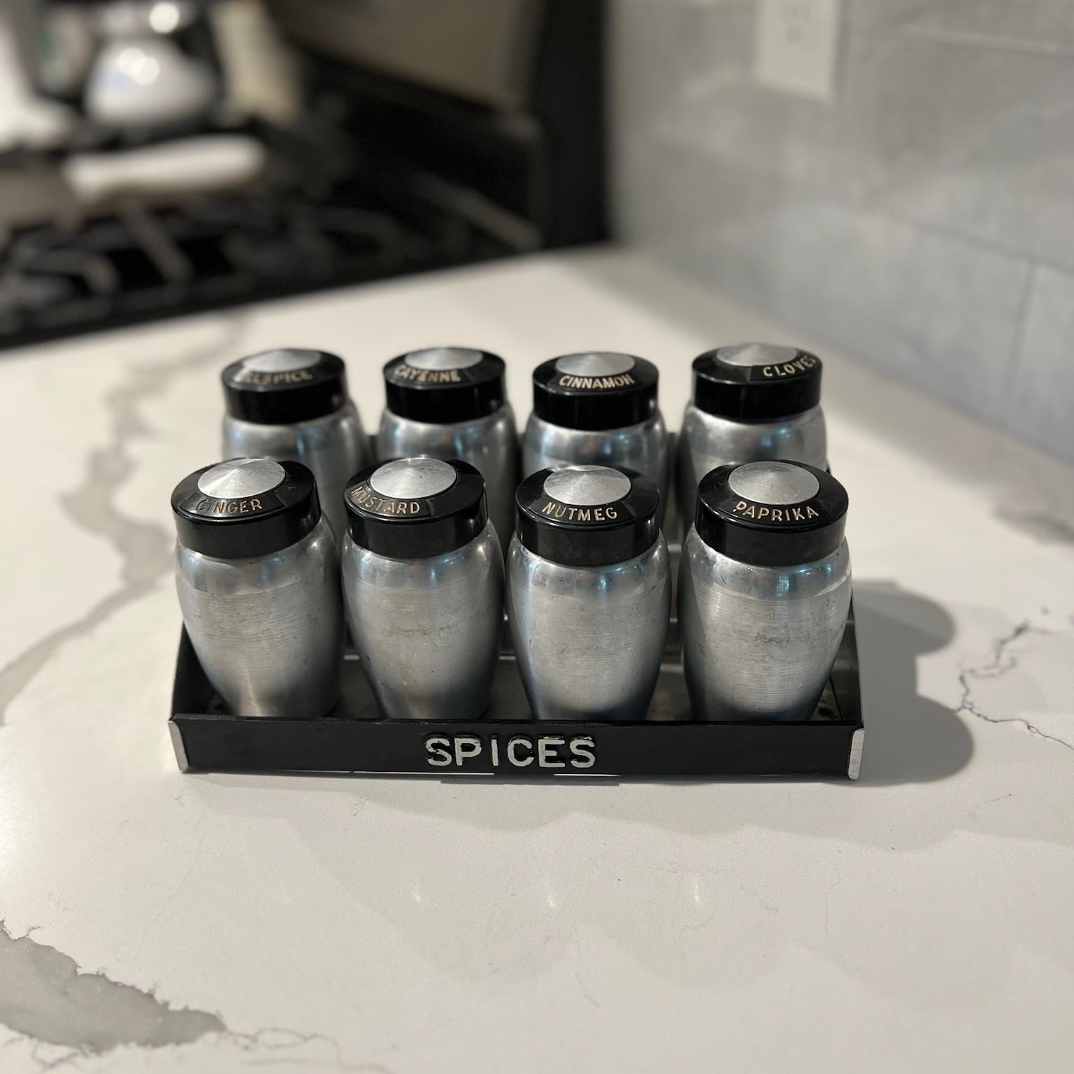 Kromex Vintage Aluminum Spice Set With Rare Flour And Sugar