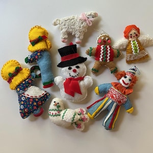 Set of 8 Vintage Handmade Felt Christmas Ornaments | Vintage Felt Christmas Decor | Vintage Handmade Felt Ornaments | Handmade Christmas