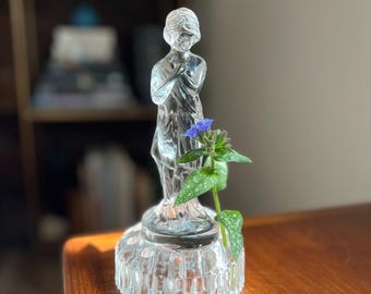 Vintage 10 Hole 8 1/2" Draped Lady Glass Flower Frog by Cambridge Glass Ohio | Floral Frog | Clear Draped Lady | Cambridge Glass Flower Frog