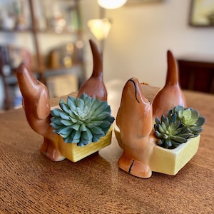 Vintage Happy Dachshund Puppy Dog Ceramic Planter Catchall| Wiener Dog Planter | Doxie Planter | Vintage Happy Puppy Vase | Mid Century Dog