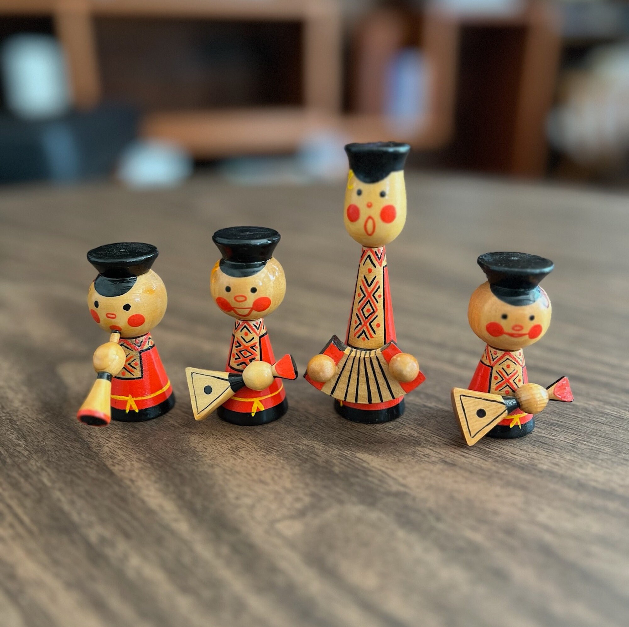Vintage Set of 4 Beriozka Wood Music Band Figurines Made in USSR
