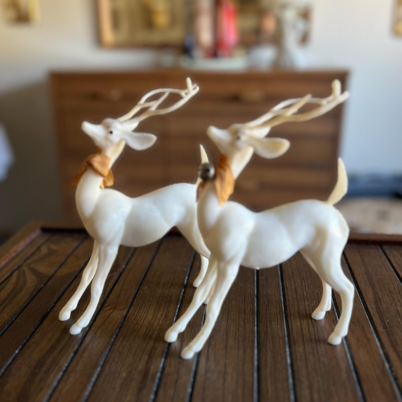 Pair of Vintage Solid White Plastic Reindeer Figures | White