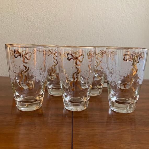 Set of 4 Libbey Rose Garden 22K Etched Wine Glasses