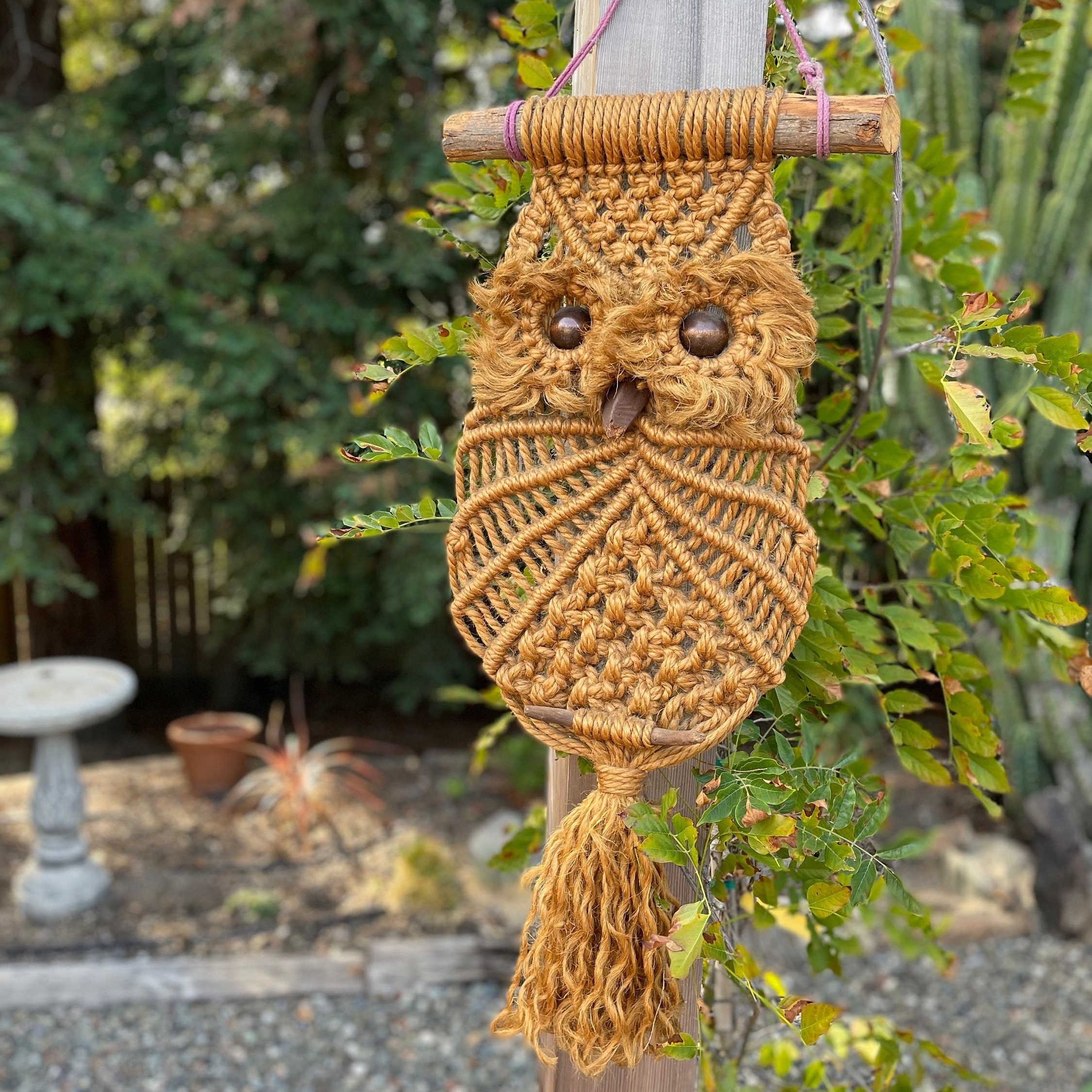 Vintage Macramé Beads Ceramic And Wood Birds Owl Eyes Mid Century Mixed Lot