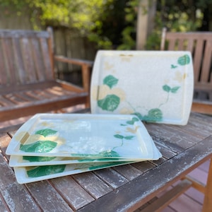 Set of 4 Butterflies and Leaves 17&quot; x 12&quot; Fiberglass Trays | Vintage Fiberglass Tray | Butterfly Tray | Mid Century Hostess | Retro Serving