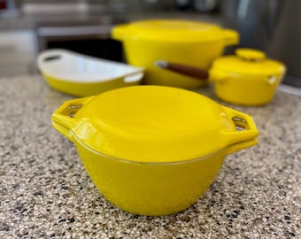 Yellow Enamel Michael Lax 2.5 Quart Casserole with Lid by Copco | 2.5 Quart Dutch Oven | Yellow Copco | Vintage Copco | Casserole with Lid