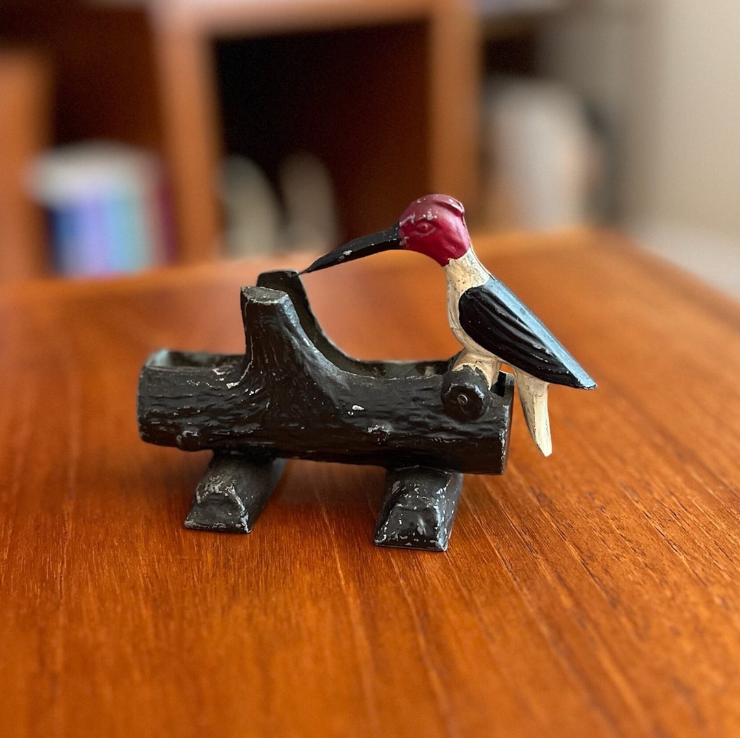 Vintage Cast Iron Woodpecker Toothpick Dispenser by HRE Antique