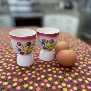 Vintage Ceramic Pink Trim Painted Bird and Flowers Egg Cup | Sold Separately | Ceramic Painted Egg Cup | Vintage Breakfast | Pink Egg Cup