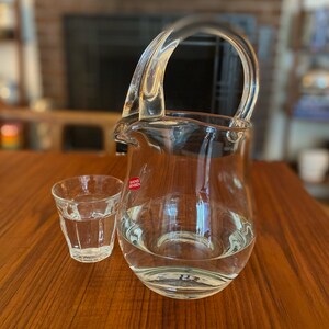 Mid-Century Modern Glass Pitcher by Svend Jensen | Danish Design Handcrafted in Romania | Vintage Svend Jensen | Vintage Handle Pitcher