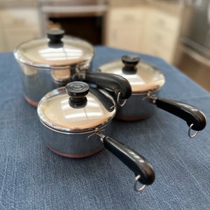 Set of 3 Vintage 1983 Revere Ware Copper Clad Saucepans and Lids Clinton,  IL Revere Ware Pots More Revere Ware in the 19thrifty Shop 