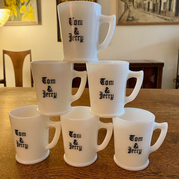 7-piece Tom & Jerry Milk Glass Punch Bowl and Mug Set Mckee