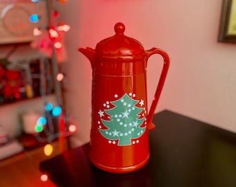 Christmas Tree 1 Liter Thermal Vacuum Carafe & Lid by Waechtersbach A.K. DAS | Waechtersbach Tree Thermos | Red Christmas Coffee Carafe