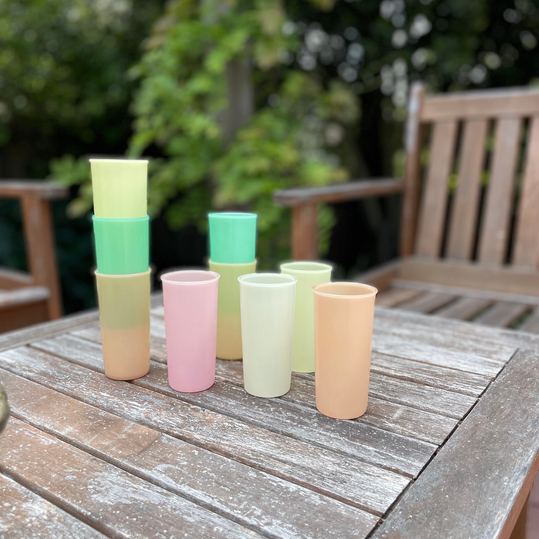 Vintage Tupperware Tumbler Cups Fall Harvest Colors Set of 3 W/O Lids #1348