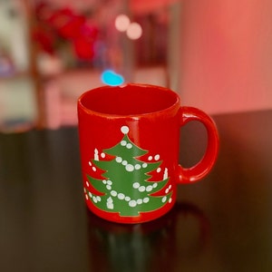 Christmas Tree 14oz Coffee Mug by Waechtersbach W. Germany | Waechtersbach Christmas Tree Mug | Red Christmas Mug | Waechtersbach Coffee Cup