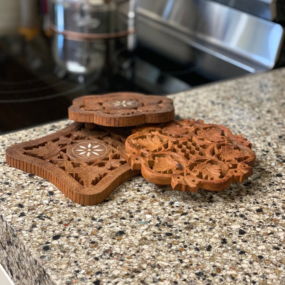 Vintage Carved Wood Decorative Trivets Sold Separately Round Trivets