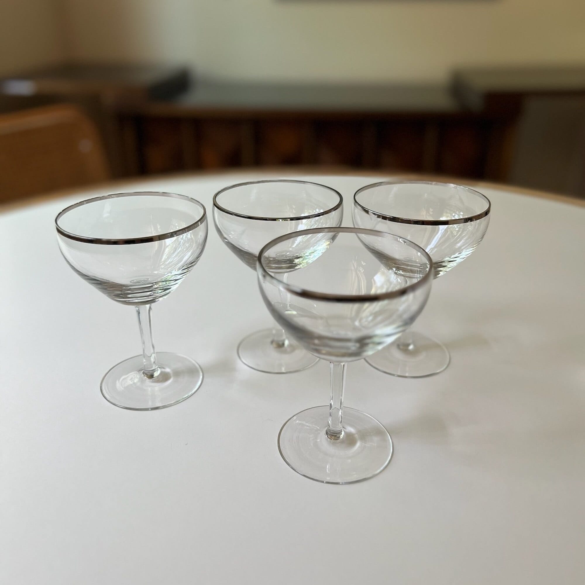 Set of 4 Mid-century Silver Band Trim 4oz Champagne Coupe  Silver-Banded Glass Coupe Pair main image 0