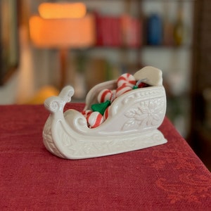 Vintage Christmas Santa Sleigh Planter | Christmas Candy Dish | Vintage Holiday Decoration | Vintage Christmas Decoration