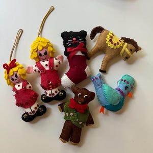 Set of 6 Vintage Felt and Sequins Christmas Ornaments | Vintage Beaded Christmas Ornaments | Vintage Handmade Beaded Felt Christmas Ornament
