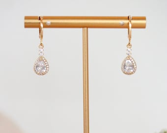 Gold Diamond Drop Huggie Hoop Earrings - Gold Plated Cubic Zirconia
