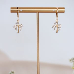 Minimalist Gold Palm Tree Huggie Hoop Earrings - Gold Plated Cubic Zirconia