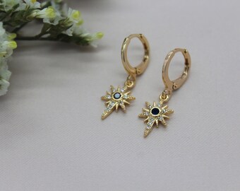 Minimalist Gold Celestial Huggie Hoop Earrings - Gold Plated Cubic Zirconia