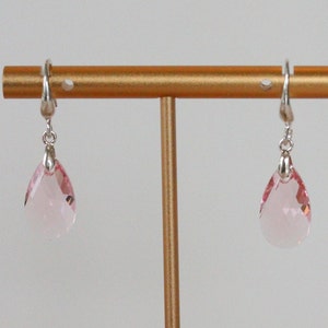 Sterling Silver Pink Rose Swarovski Crystal Pendant Earrings