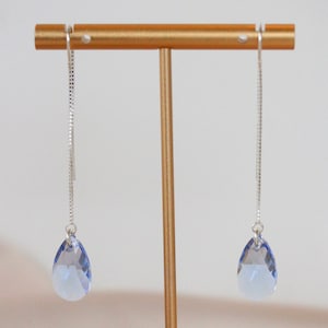Swarovski Crystal Light Blue Earrings - Elegant Dangle Earrings - Sterling Silver - Pendant Earrings - Threader Earrings - Bridal Jewelry