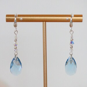 Sterling Silver Swarovski Crystal Blue Pendant Dangle Earrings