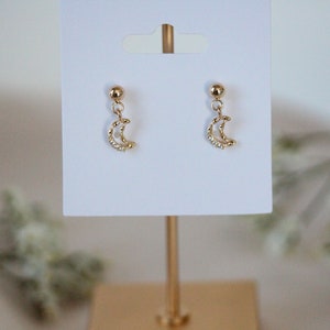 Moon Stud Oorbellen - Gouden Maan Oorbellen - Dangle Oorbellen - Vergulde Kubieke Zirconia