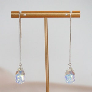 Swarovski Crystal Earrings - Elegant Dangle Earrings - Sterling Silver - Swarovski Earrings - Crystal Pendant Threaders - Bridal Jewelry