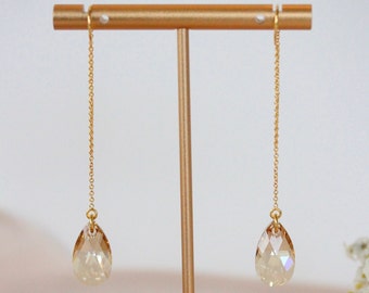 Swarovski Crystal - Champagne Crystal Earrings - Swarovski Earrings -  Dangle Earrings - Threaders Earrings - Bridal Jewelry
