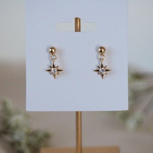Star Stud Earrings - Gold Star Earrings - Dangle Earrings - Gold Plated Cubic Zirconia