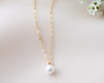 Pearl Necklace • Gold Filled Dainty Necklace • Layering Necklace • Minimalist Jewelry • Gold Pearl Necklace • Bridesmaid Gift • Gift for Her