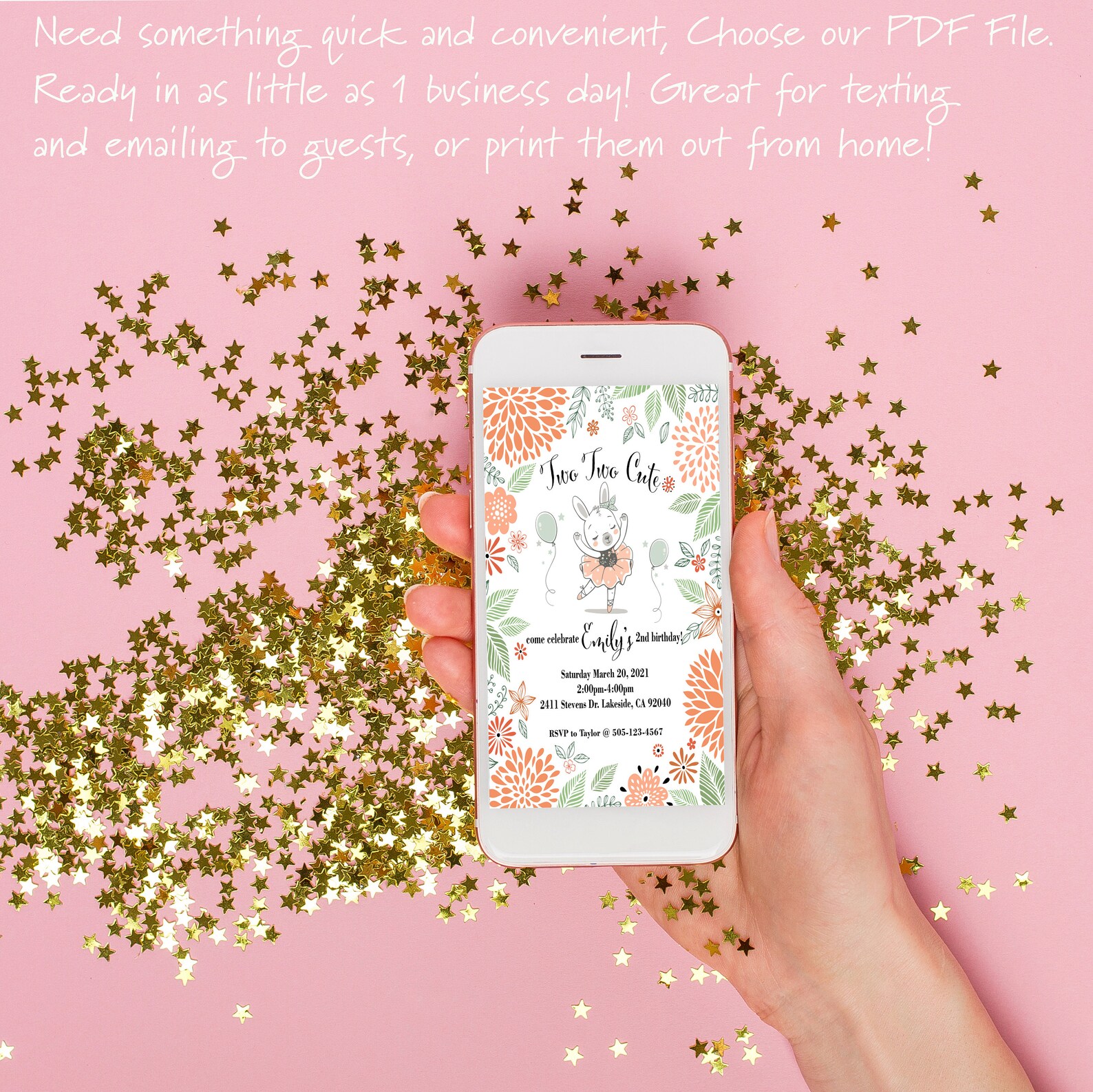 Two Two Cute Birthday Party Invitations Printed Invitations | Etsy