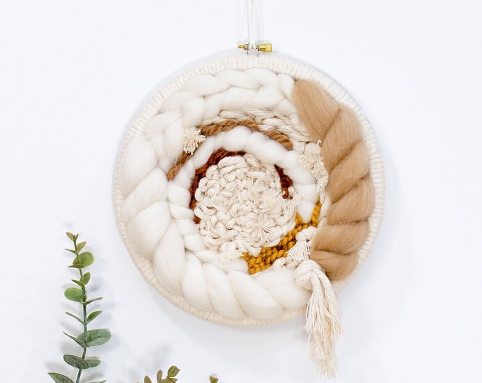 Round Woven Neutral Wall Hanging Abstract Neutral Tapestry Etsy Canada