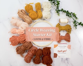 Circle Weaving Kit - Round Weaving Starter Kit - Beginner Weaving Kit - 8 Inch Circular Loom Kit - Arts and Crafts - Copper, Pink, Gold